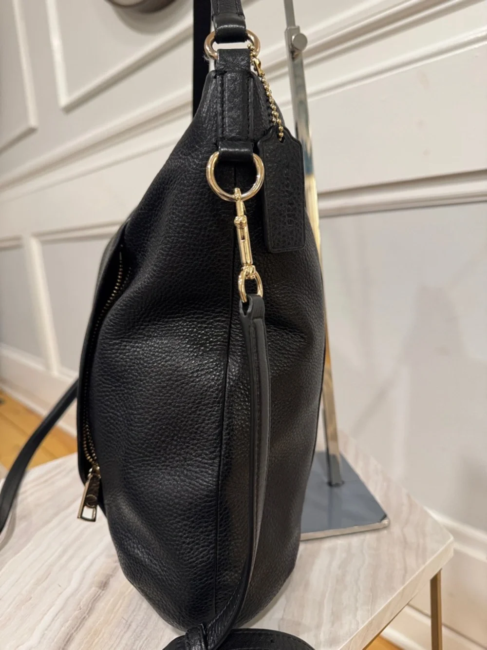 Coach Isabelle Black Pebbled Leather Shoulder Hobo Crossbody Bag - Picture 6 of 17